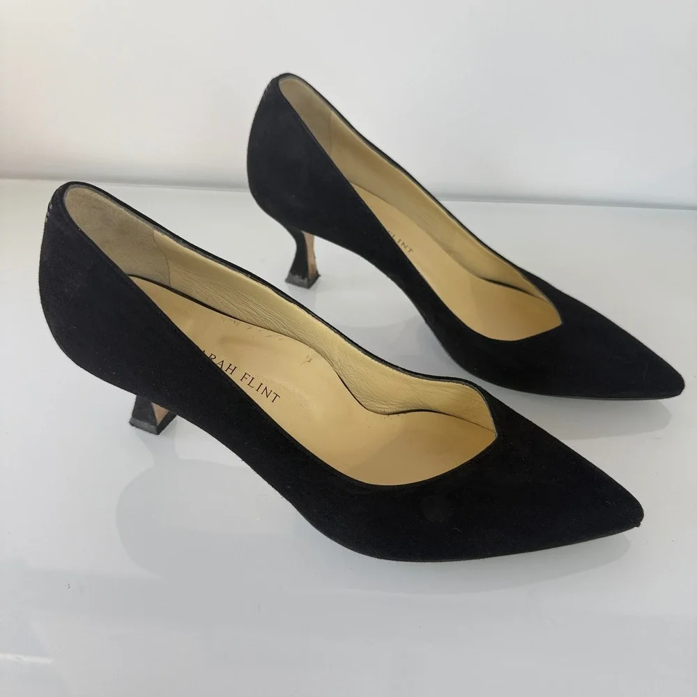 Sarah Flint Perfect Kitten Pumps Women 40 Black Suede Sculptural Heel Italy